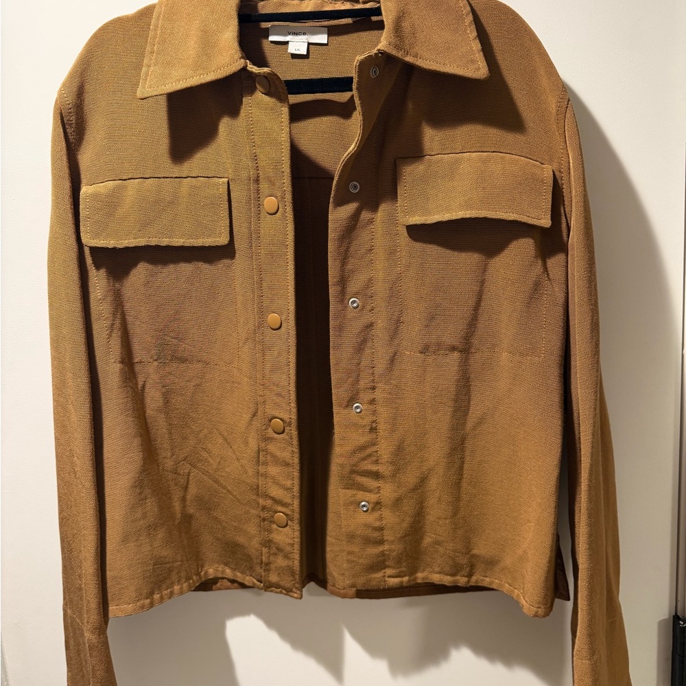 Vince Ribbed Button-Front Jacket in Warm Caramel - Picture 4 of 8